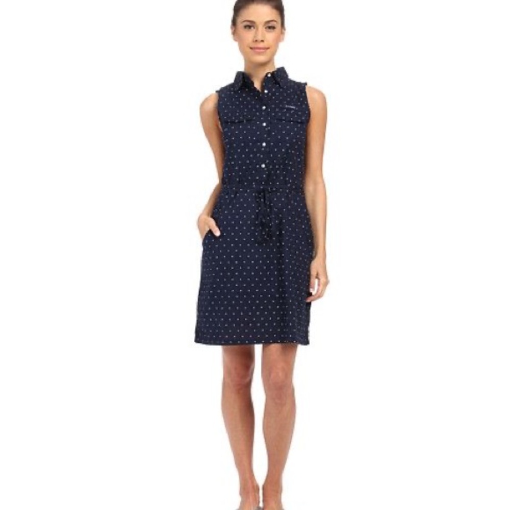 Columbia PFG Navy Polka Dot Sleeveless Dress